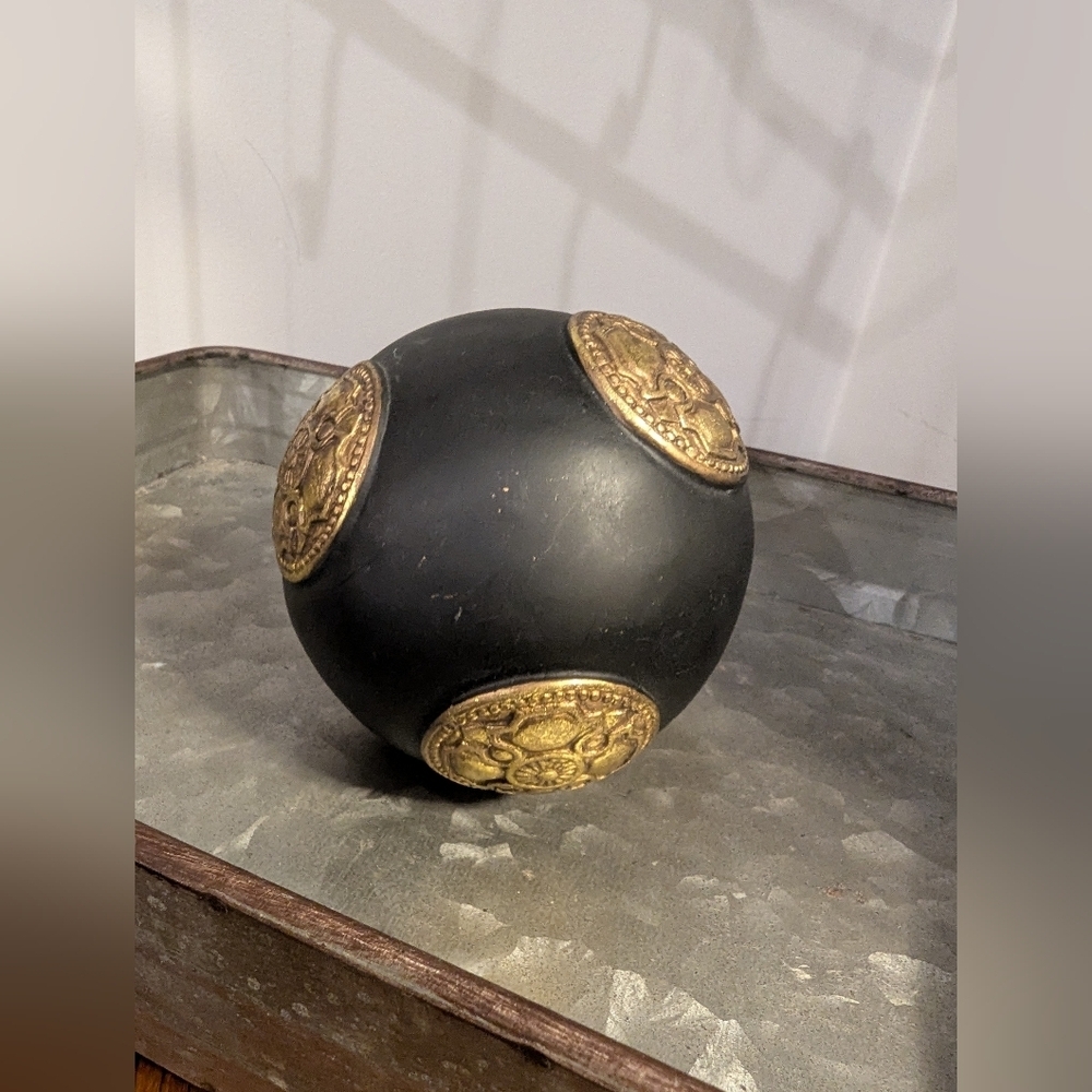 Vintage Decorative Solid wood Ball 4.5" Black & Gold Home Decor, Gothic - Picture 2 of 3